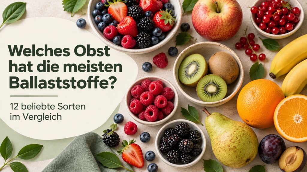 Welches Obst hat die meisten Ballaststoffe – Vergleich beliebter Obstsorten mit Beeren, Kiwi, Birne, Apfel, Orange, Banane und Pflaume